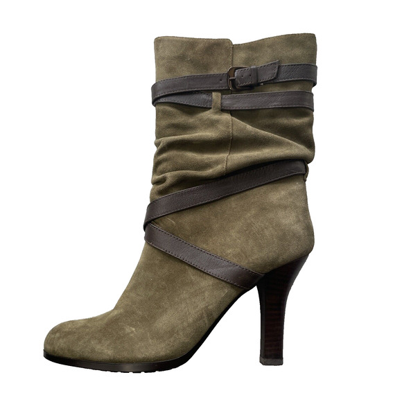 Sofft Women Suede Boots Heeled Ruched Strap Detail Pull On Size 9.5M Olive Green - Picture 1 of 16